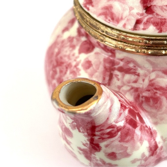 Mini Tea Pot Trinket Box Formalities By Baum Bros Rose Collection Gold Trim - Picture 9 of 10